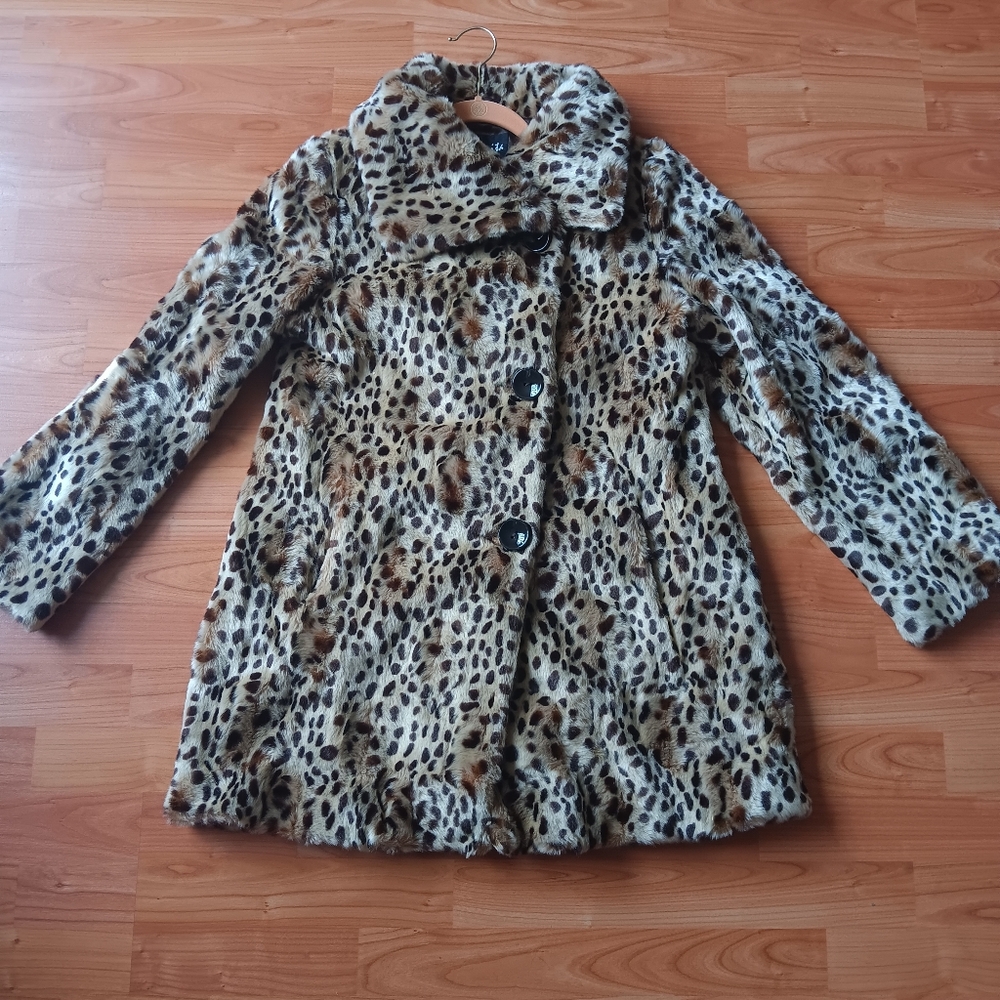 Vintage‎ Incognita Leopard Print Animal Print Faux Fur Coat Old Money Small